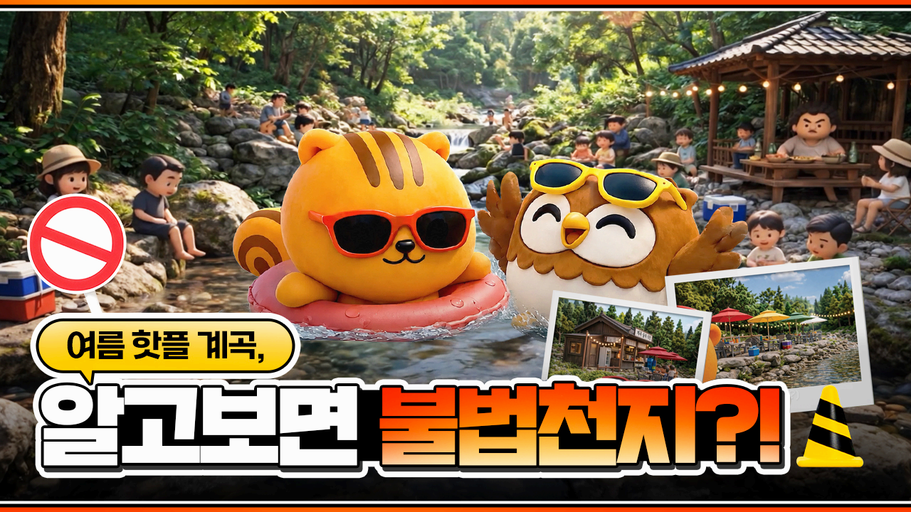 하천 및 계곡에 있는 무허가 점용시설은 불법｜이용하지 말고 신고하세요!